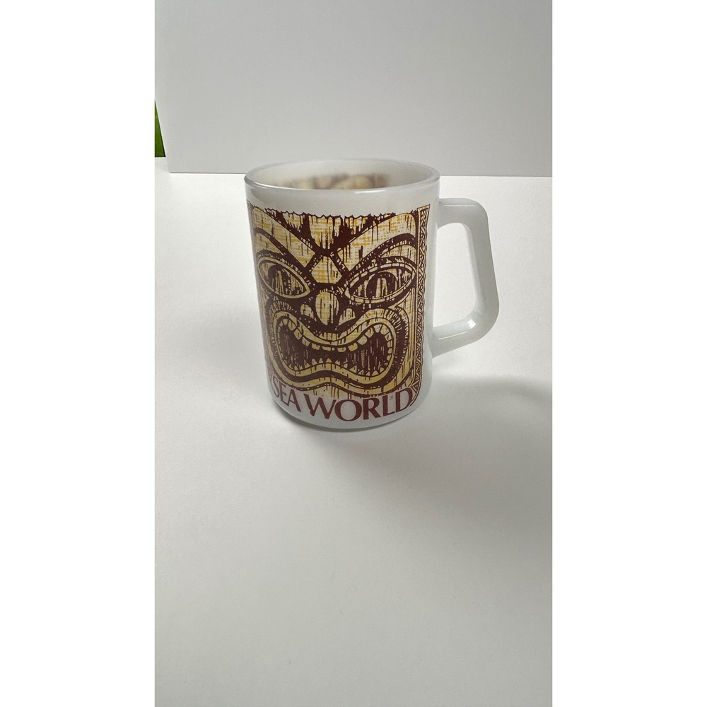 Vintage Fire King Coffee Mug Cup White Milk Glass Tiki Sea World Anchor Hocking